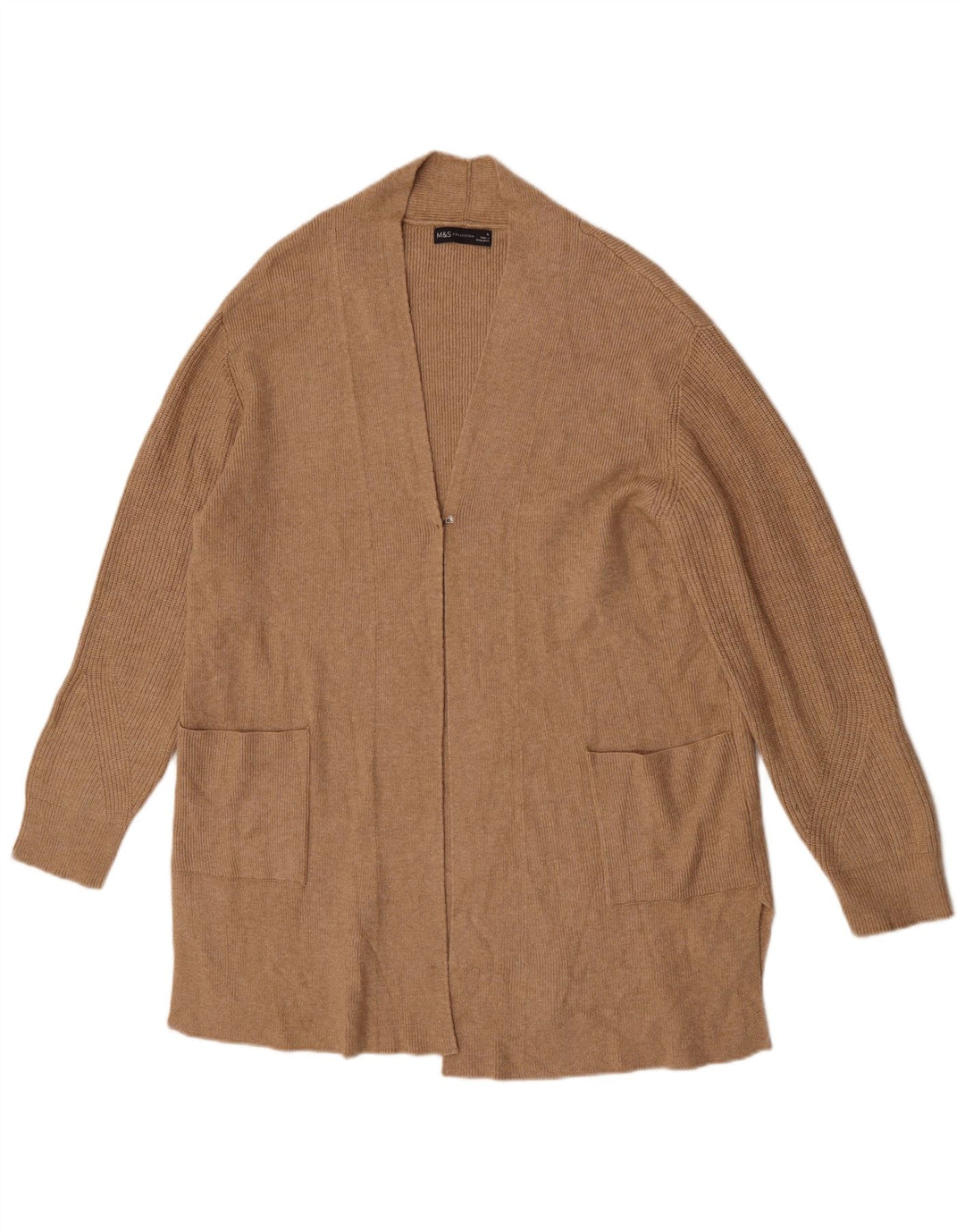 Marks & Spencer Womens Longline Cardigan Sweater UK 16 Large Brown Viscose