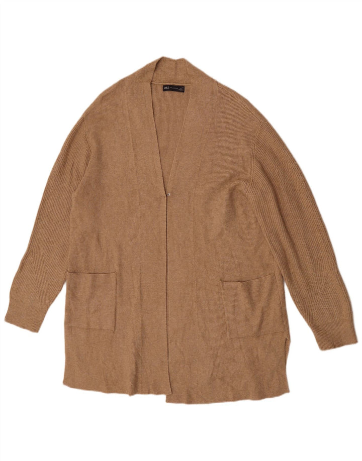 Marks & Spencer Womens Longline Cardigan Sweater UK 16 Large Brown Viscose
