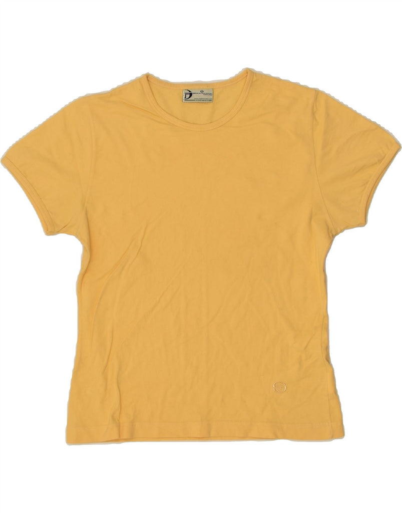 SERGIO TACCHINI Womens T-Shirt Top UK 14 Large Yellow Cotton | Vintage Sergio Tacchini | Thrift | Second-Hand Sergio Tacchini | Used Clothing | Messina Hembry 