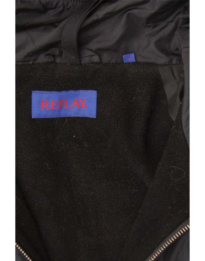 REPLAY Mens Hooded Windbreaker Jacket UK 40 Large Black Nylon Vintage Replay and Second-Hand Replay from Messina Hembry 
