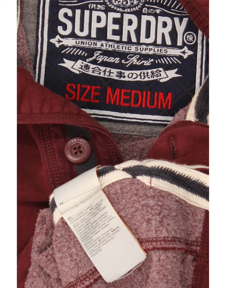 SUPERDRY Mens Button Neck Sweatshirt Jumper Medium Burgundy Cotton