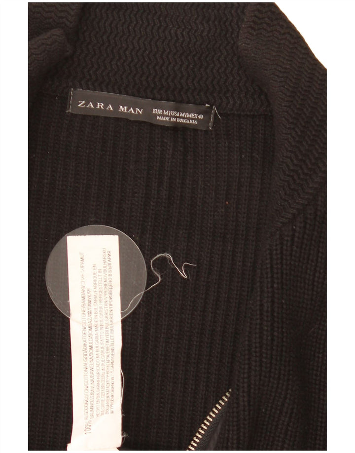 Zara Mens Cardigan Sweater Medium Black Cotton