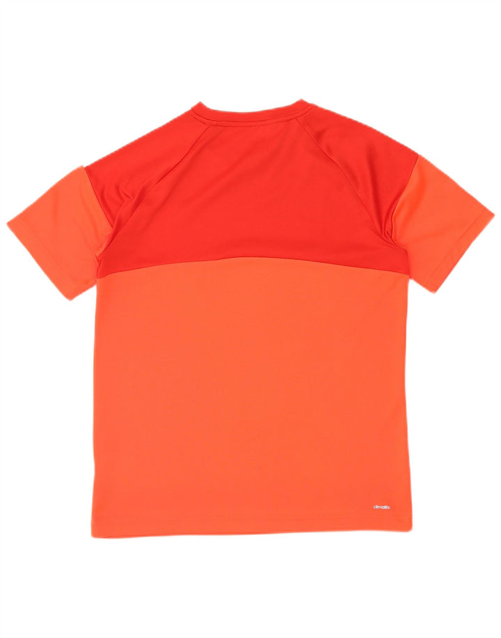 ADIDAS Boys Climalite T-Shirt Top 15-16 Years Orange Colourblock Polyester