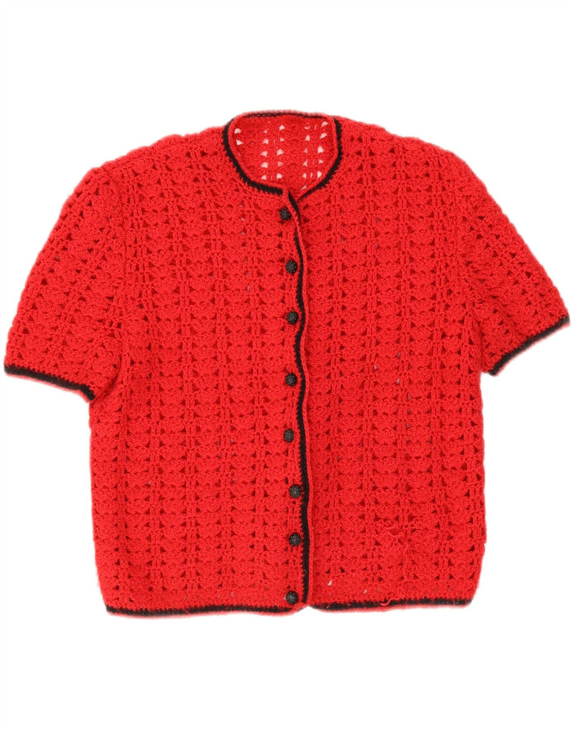 VINTAGE Womens Short Sleeve Crochet Cardigan Sweater UK 14 Medium Red Vintage Vintage and Second-Hand Vintage from Messina Hembry 