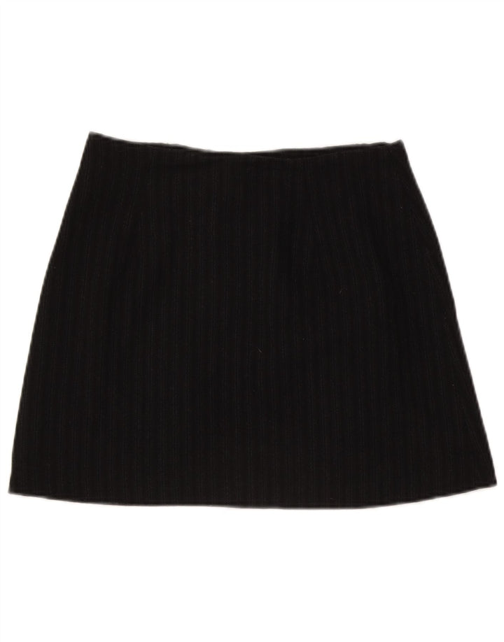 C'EST COMMECA Womens Mini Skirt UK 12 Medium W28 Black Striped Wool