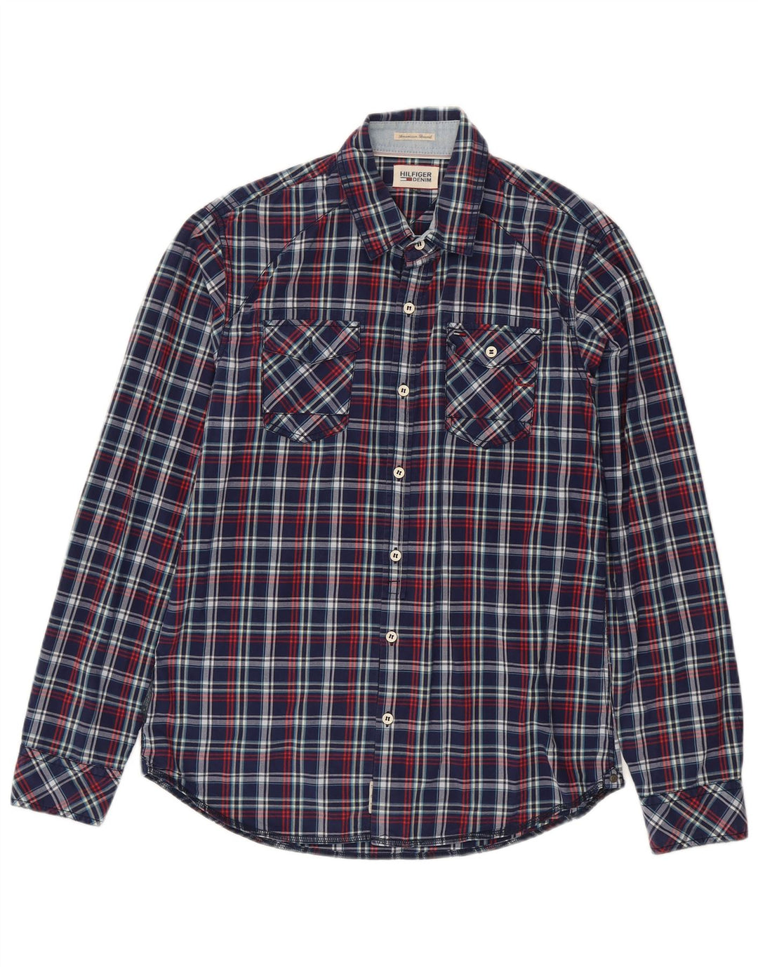 Tommy Hilfiger Mens Shirt Medium Navy Blue Check Cotton