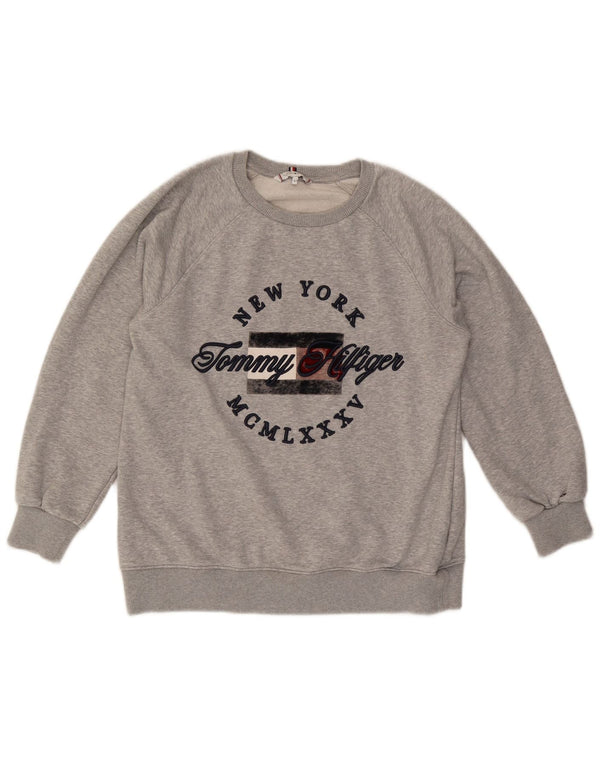 TOMMY HILFIGER Womens Oversized Graphic Sweatshirt Jumper UK 10 Small Grey