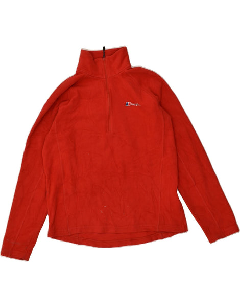 BERGHAUS Womens Zip Neck Fleece Jumper UK 14 Medium Red Polyester Vintage Second Hand Clothing Online Messina Hembry