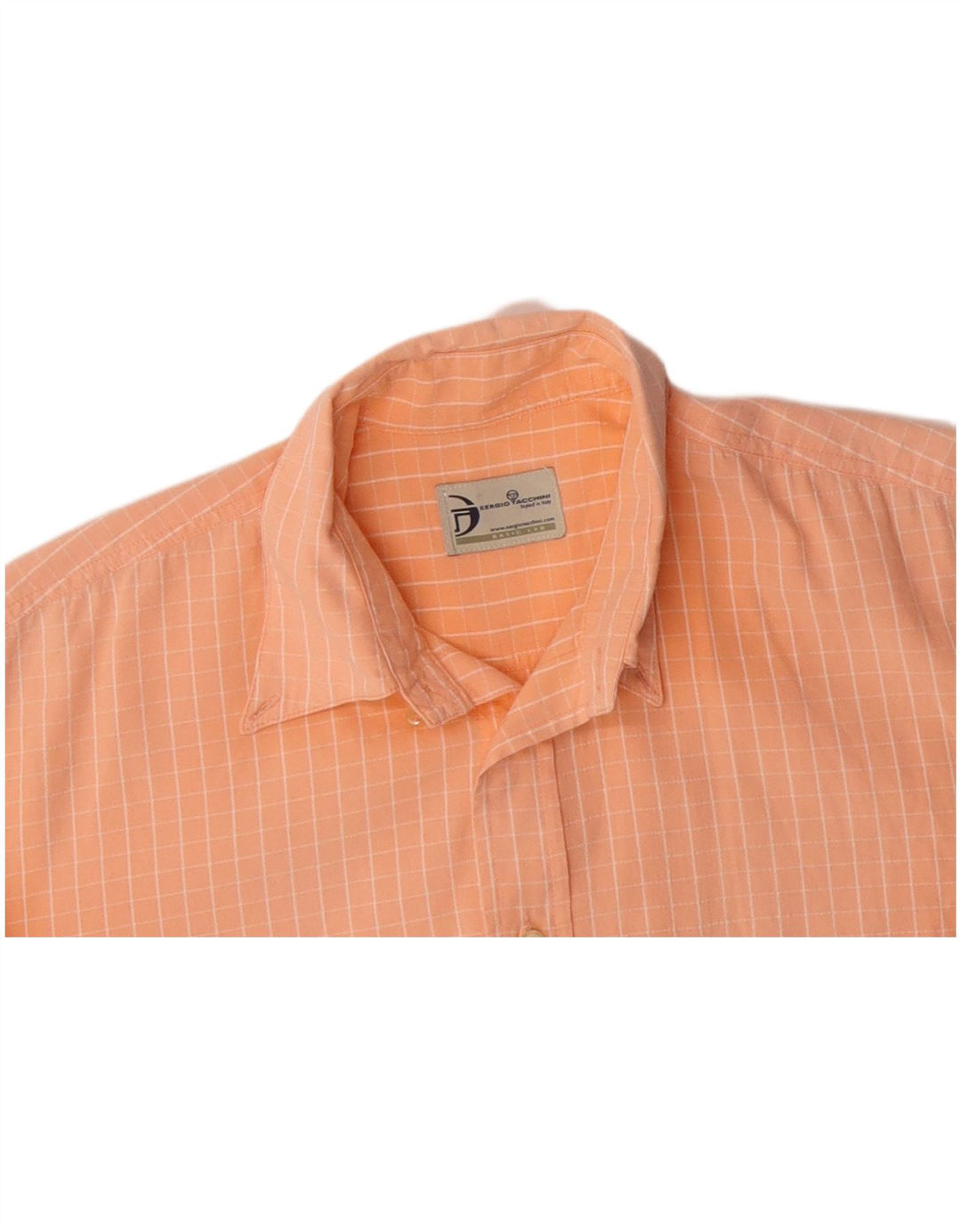 SERGIO TACCHINI Mens Short Sleeve Shirt Medium Orange Check Cotton