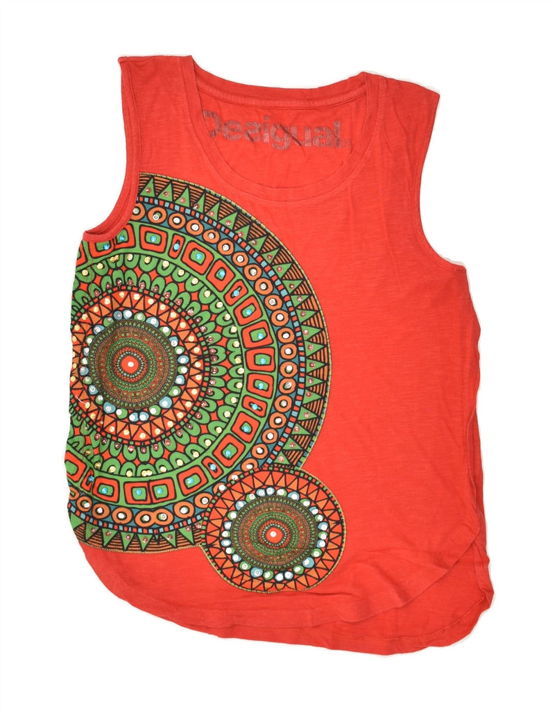 DESIGUAL Womens Graphic Vest Top UK 12 Medium Red Geometric Polyester | Vintage Desigual | Thrift | Second-Hand Desigual | Used Clothing | Messina Hembry 