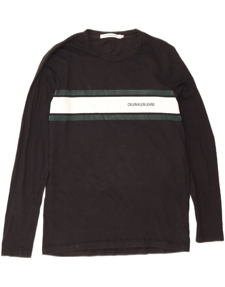 Calvin Klein Jeans Mens Graphic Top Long Sleeve Large Black Colourblock
