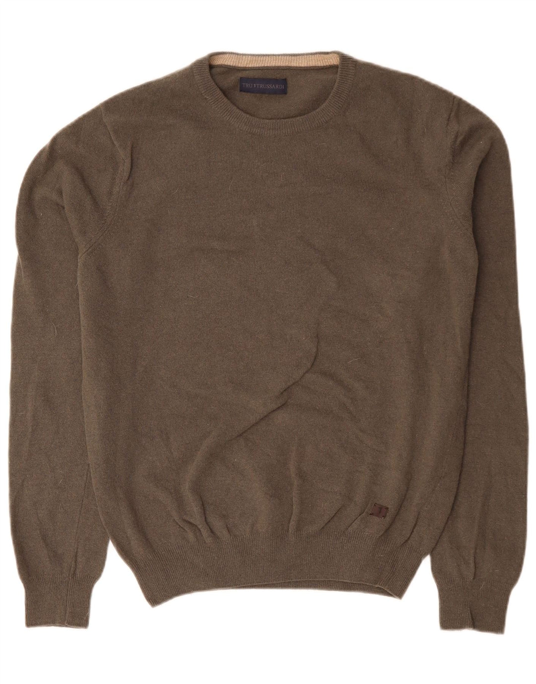 TRUSSARDI Mens Crew Neck Jumper Sweater Large Grey Wool