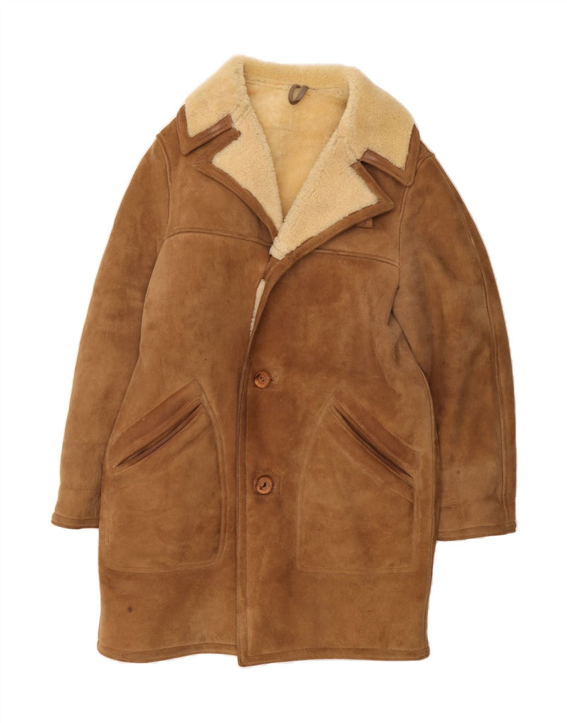 VINTAGE Mens Shearling Overcoat UK 38 Medium Brown Sheepskin Vintage Vintage and Second-Hand Vintage from Messina Hembry 