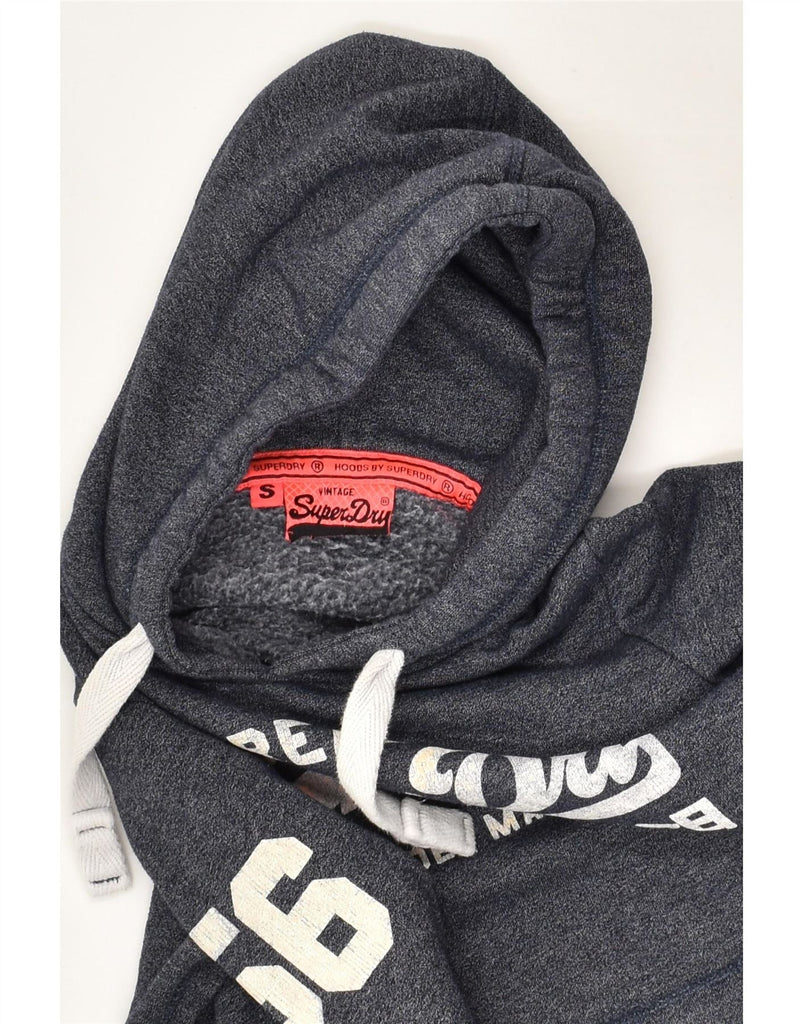 SUPERDRY Womens Graphic Hoodie Jumper UK 10 Small Grey Flecked Cotton Vintage Superdry and Second-Hand Superdry from Messina Hembry 