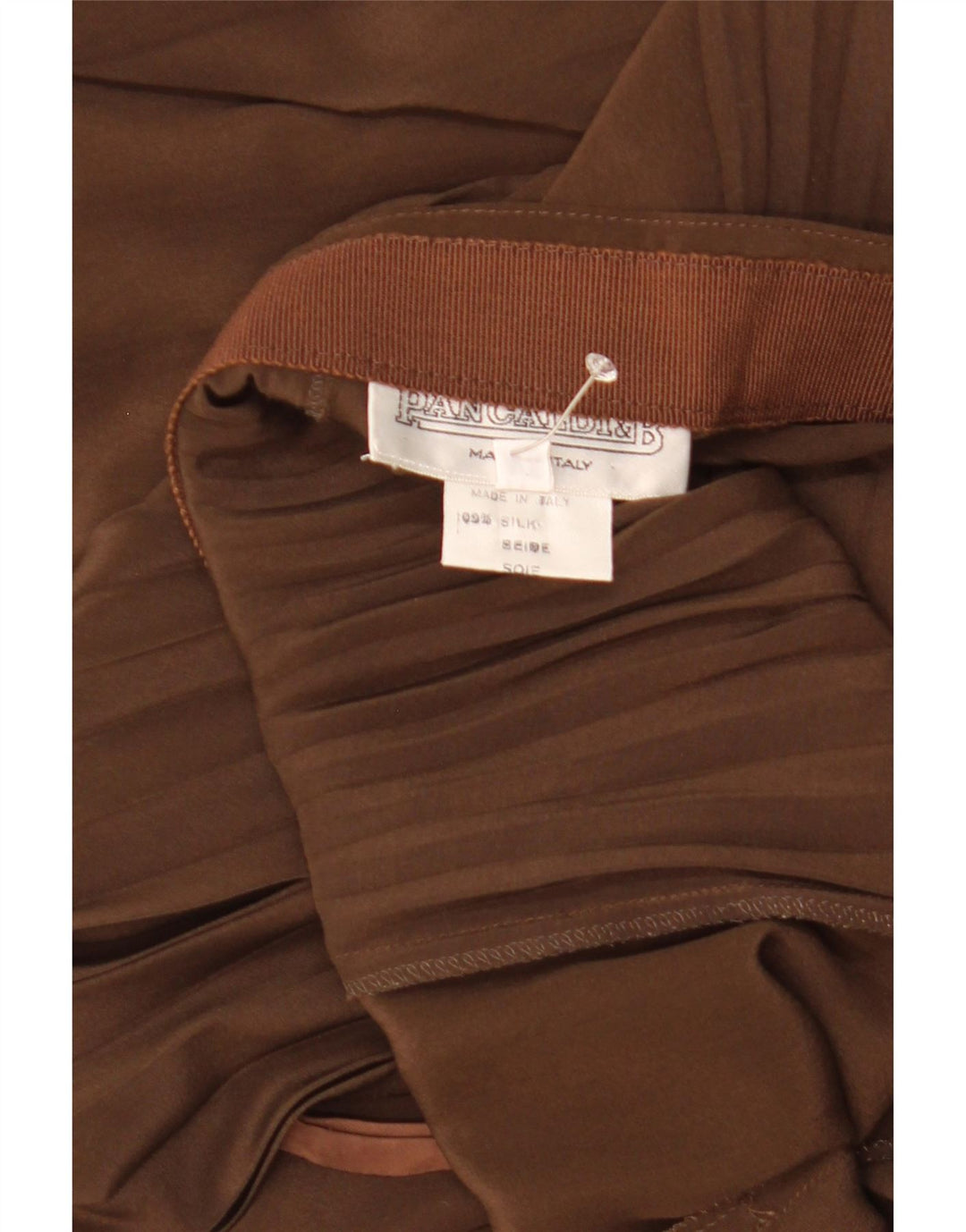 Pancaldi & B Womens Pleated Skirt W32 Large Brown Silk