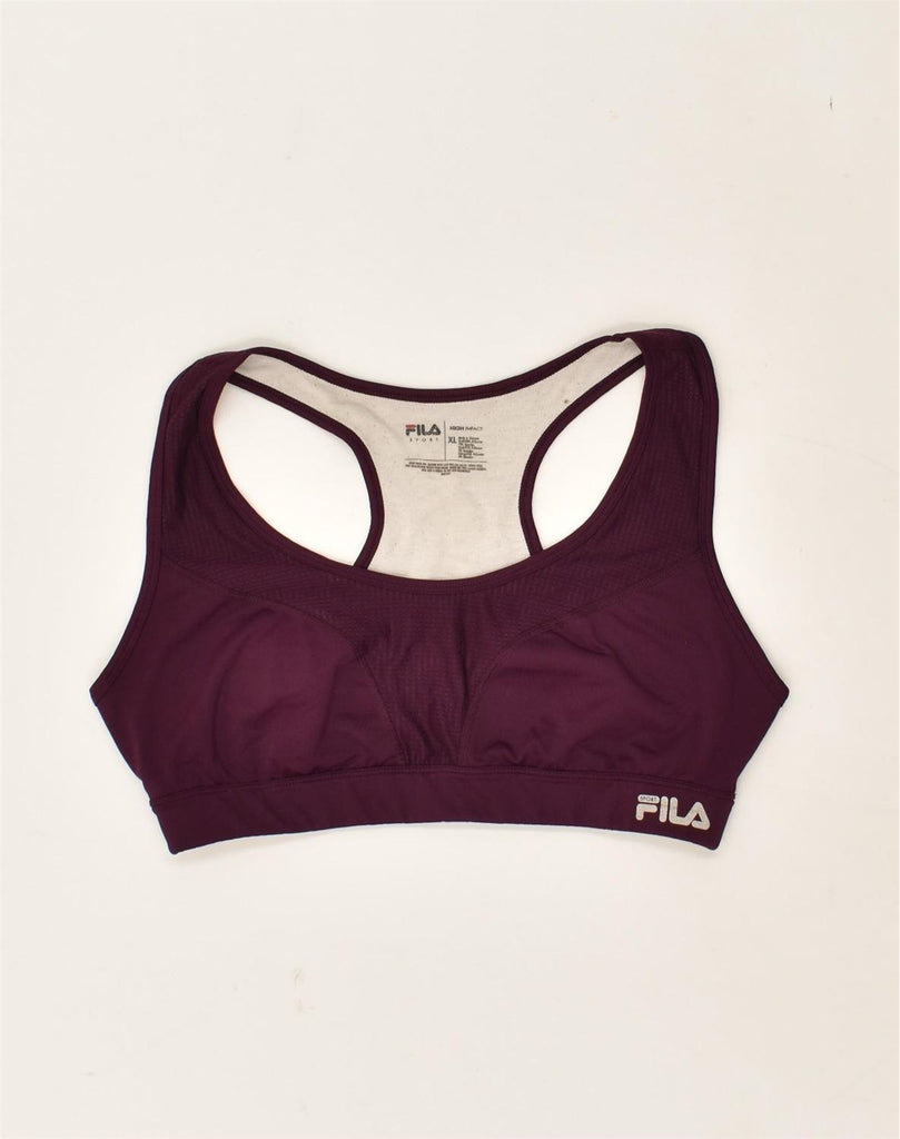 FILA Womens Sport Bra Top UK 18 XL Burgundy Polyester | Vintage Fila | Thrift | Second-Hand Fila | Used Clothing | Messina Hembry 