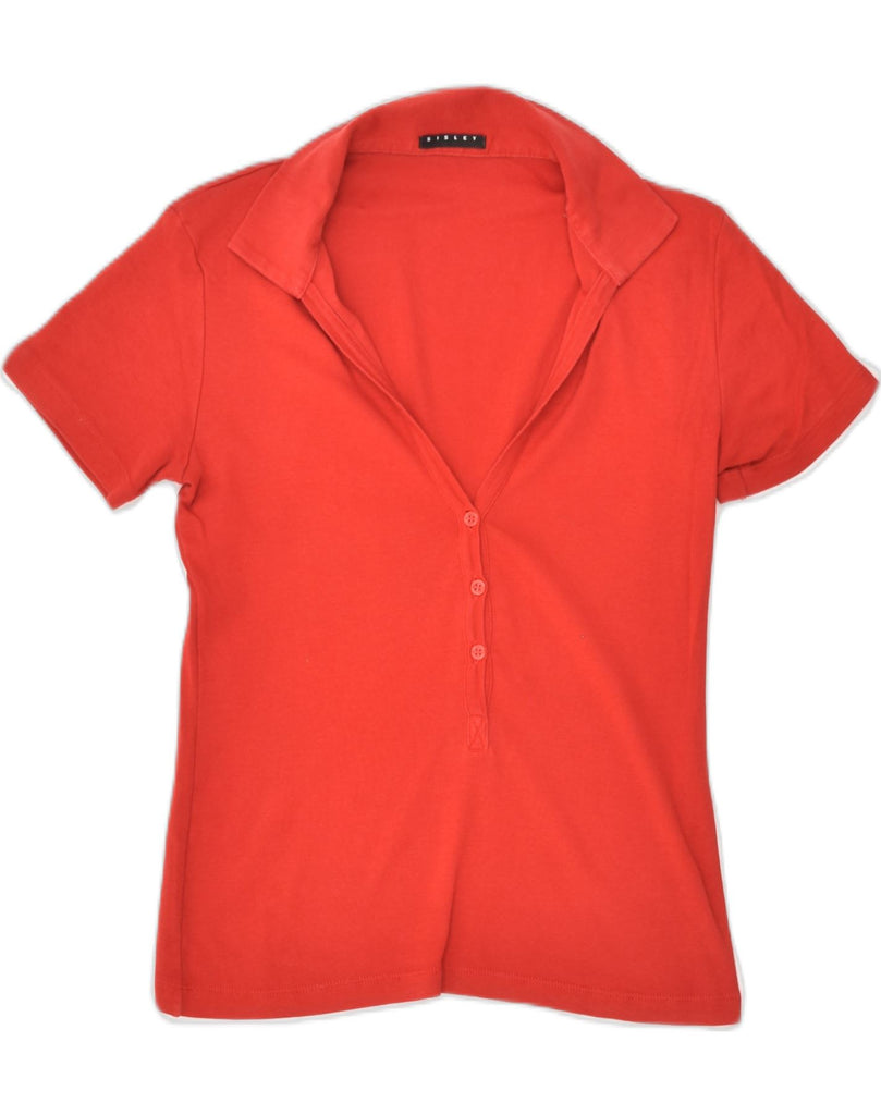 SISLEY Womens Polo Shirt IT 12 Medium Red Cotton | Vintage Sisley | Thrift | Second-Hand Sisley | Used Clothing | Messina Hembry 