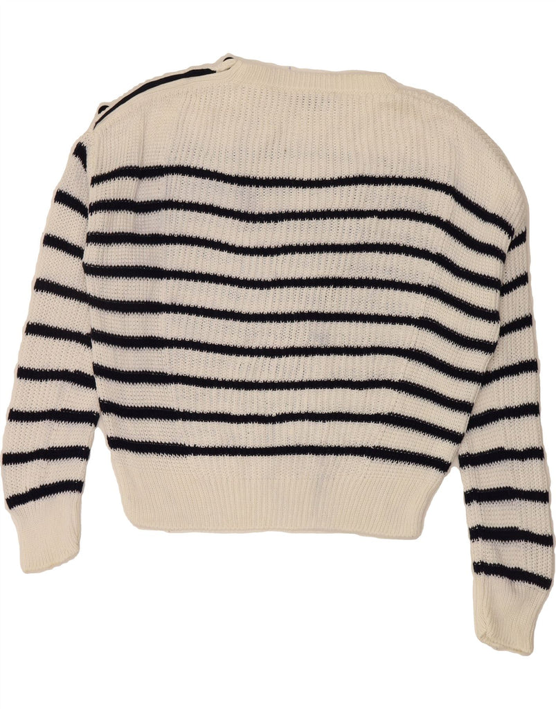 MAX & CO. Womens Crew Neck Jumper Sweater UK 14 Medium White Striped Vintage Max & Co. and Second-Hand Max & Co. from Messina Hembry 