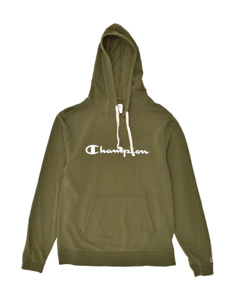 CHAMPION Mens Graphic Hoodie Jumper Medium Khaki Cotton | Vintage Champion | Thrift | Second-Hand Champion | Used Clothing | Messina Hembry 