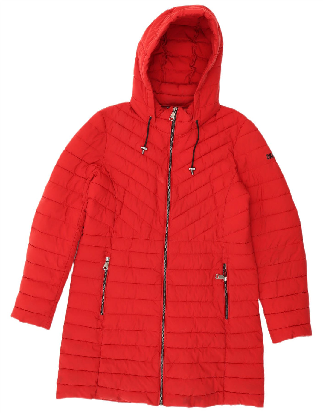 Dkny Womens Hooded Padded Coat UK 16 Large Red Polyester