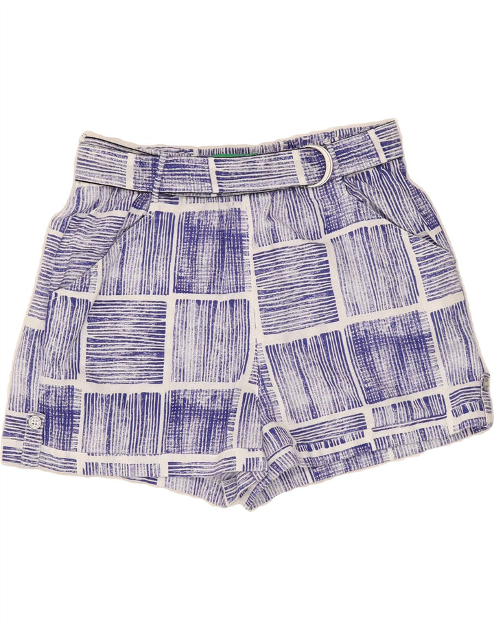 BENETTON Womens High Waist Hot Pants Medium W30 Blue Geometric Linen Vintage Benetton and Second-Hand Benetton from Messina Hembry 