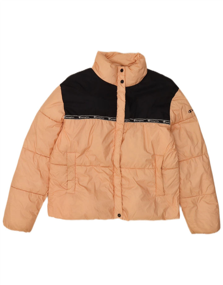 Champion Womens Graphic Padded Jacket UK 14 Medium Orange Colourblock