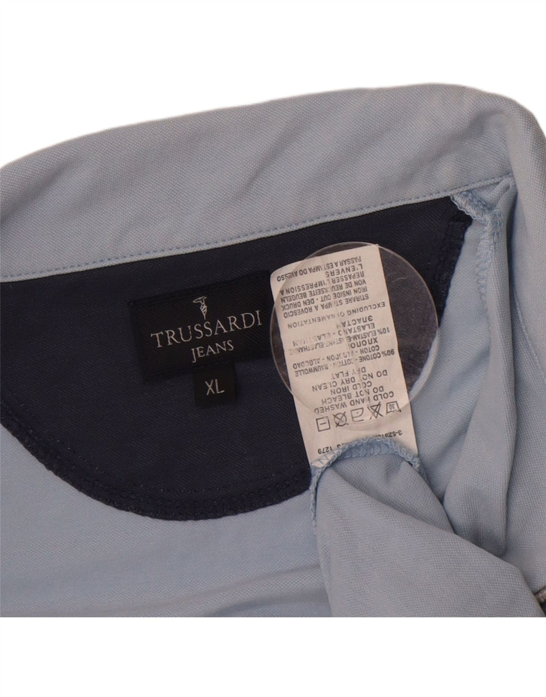 TRUSSARDI JEANS Mens Polo Shirt XL Blue Cotton Vintage Trussardi Jeans and Second-Hand Trussardi Jeans from Messina Hembry 