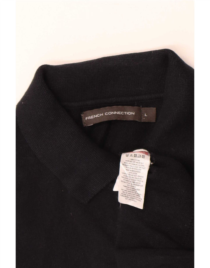 French Connection Mens Short Sleeve Polo Neck Jumper Sweater Large Black