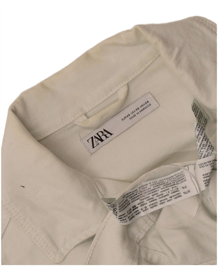 Zara Womens Crop Denim Jacket UK 6 XS White Cotton