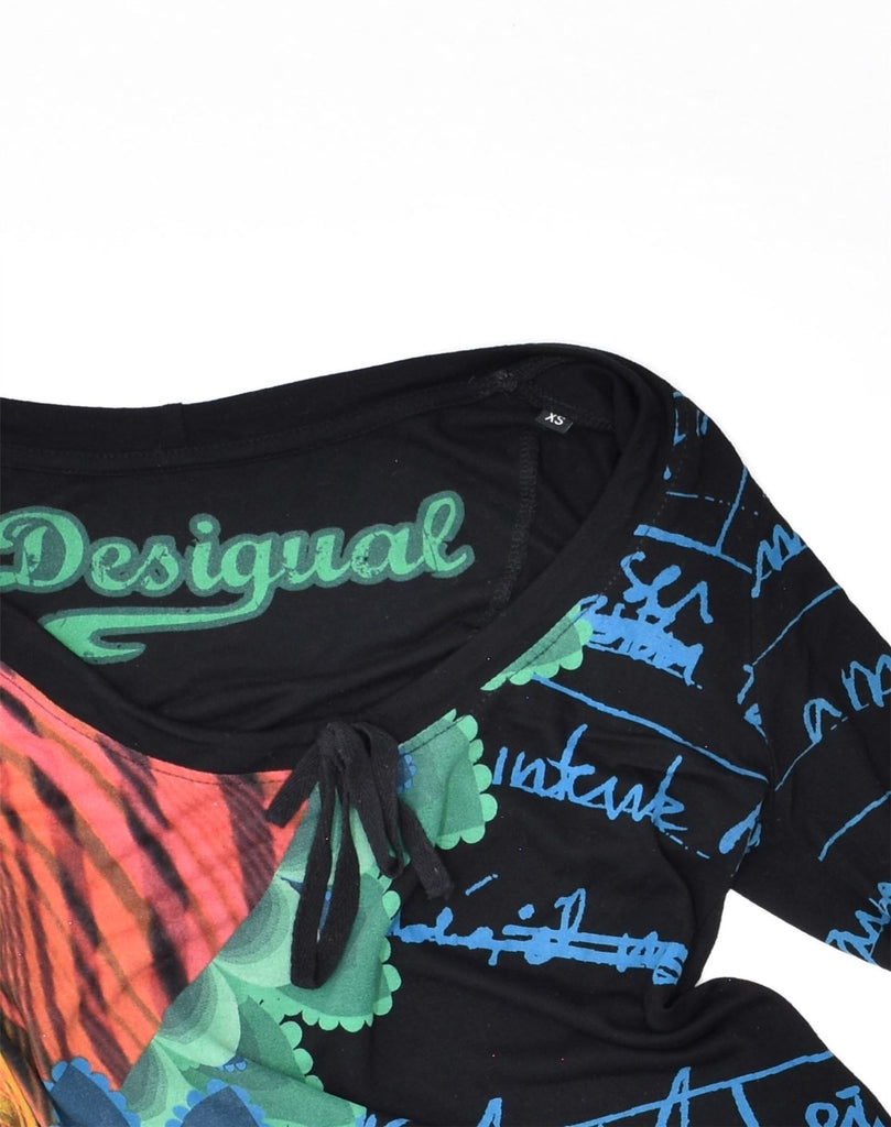 DESIGUAL Womens Graphic Tunic Top UK 6 XS Black Cotton | Vintage Desigual | Thrift | Second-Hand Desigual | Used Clothing | Messina Hembry 