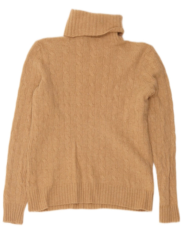 Polo Ralph Lauren Womens Roll Neck Jumper Sweater UK 12 Medium Beige Wool