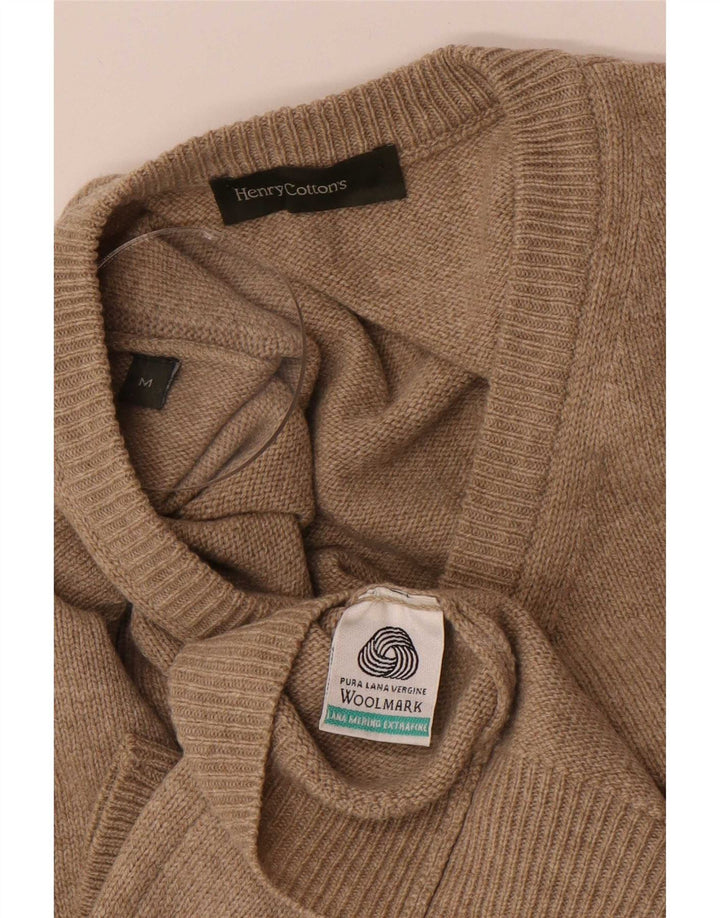 Henry Cottons Mens V-Neck Jumper Sweater Medium Beige Virgin Wool