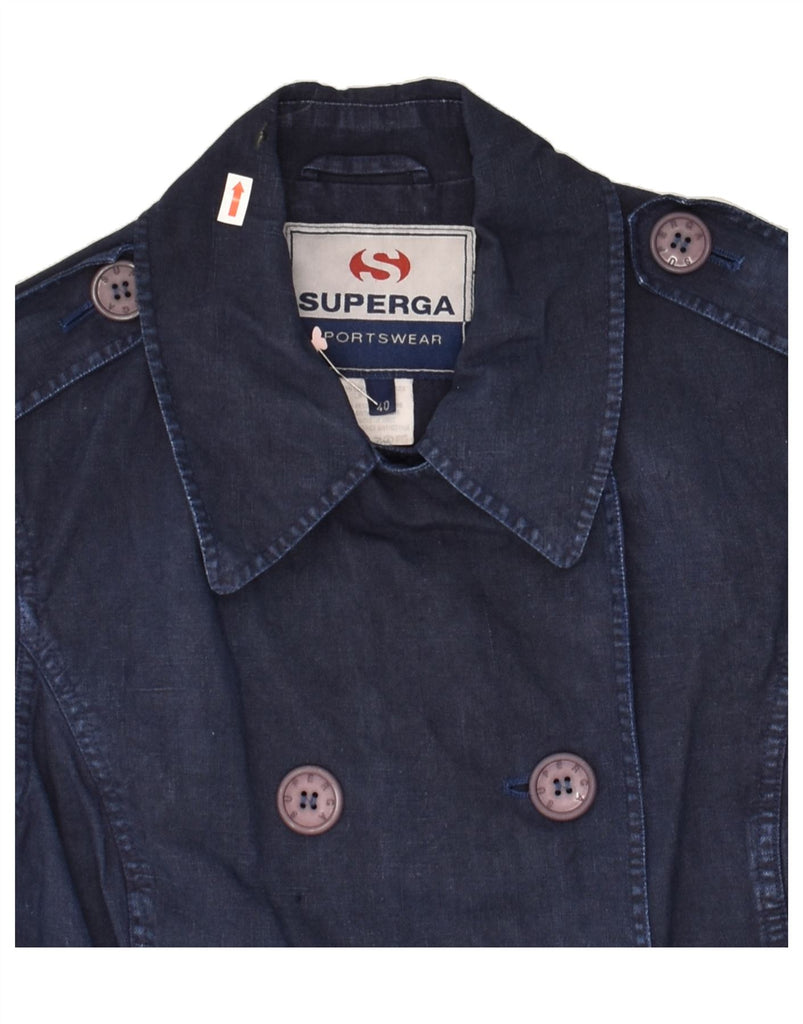 SUPERGA Womens Double Breasted Denim Jacket IT 40 Small Navy Blue Linen | Vintage Superga | Thrift | Second-Hand Superga | Used Clothing | Messina Hembry 