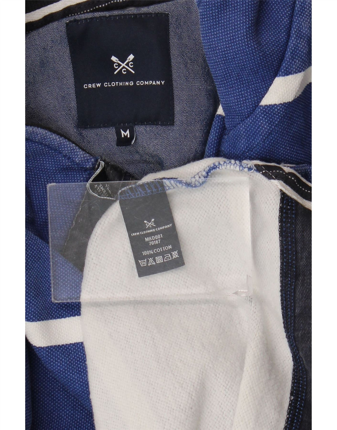 CREW CLOTHING Mens Button Neck Sweatshirt Jumper Medium Blue Striped