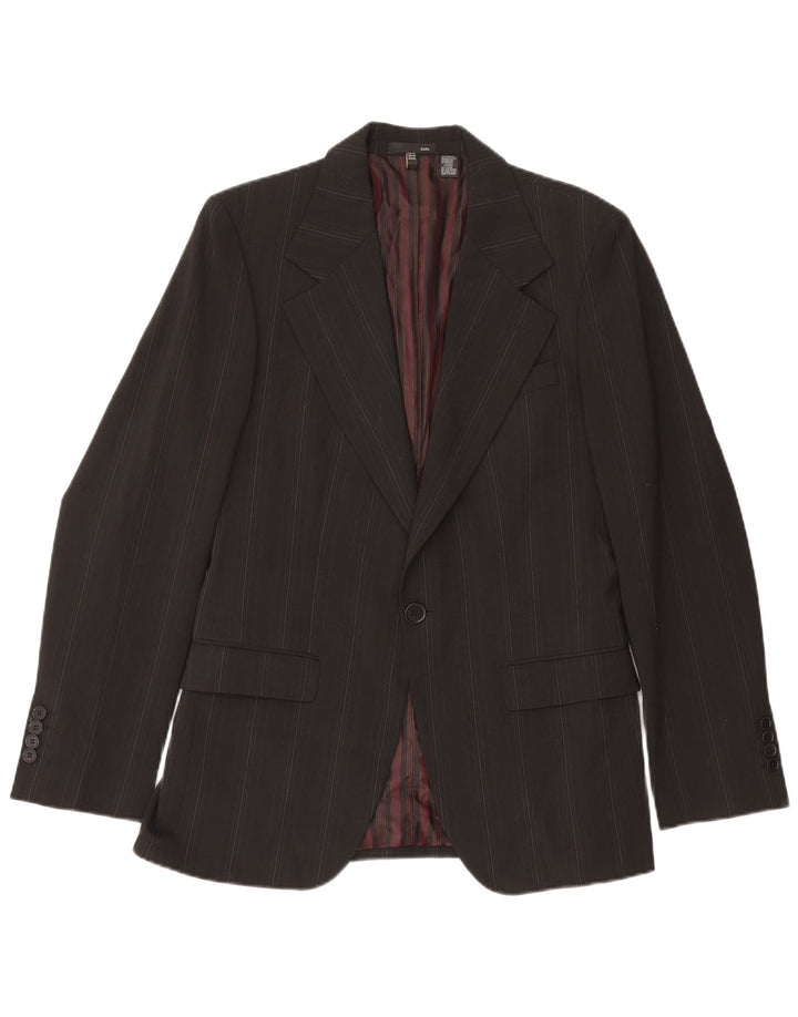 Zara Womens 1 Button Blazer Jacket EU 50 Medium Black Pinstripe Polyester