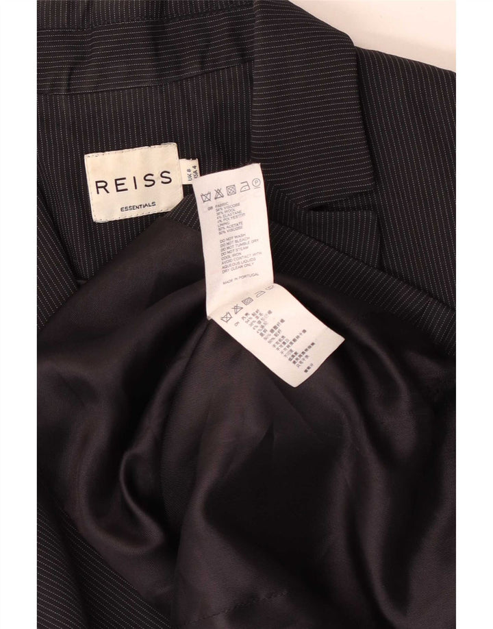Reiss Womens 1 Button Blazer Jacket UK 8 Small Black Pinstripe Viscose