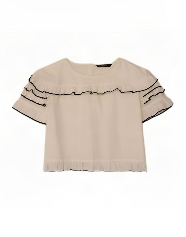 Zara Womens Crop Blouse Top UK 14 Large White Cotton