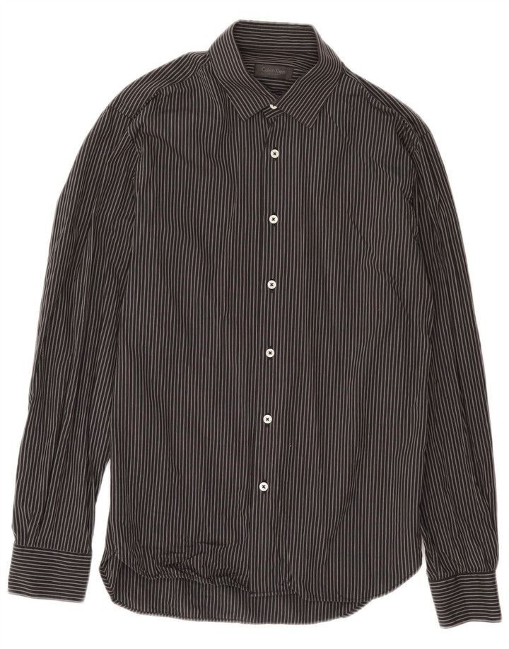 Calvin Klein Mens Shirt Medium Black Pinstripe Cotton