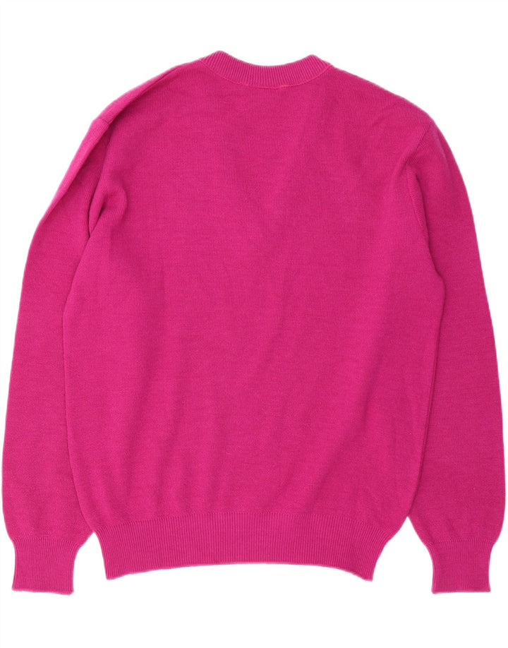 LACOSTE Mens V-Neck Jumper Sweater Size 5 Large Pink Wool