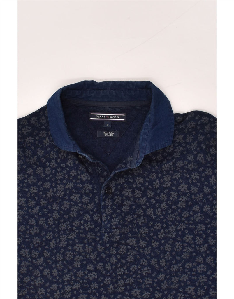 TOMMY HILFIGER Mens Indigo Slim Fit Polo Shirt Small Navy Blue Floral | Vintage Tommy Hilfiger | Thrift | Second-Hand Tommy Hilfiger | Used Clothing | Messina Hembry 