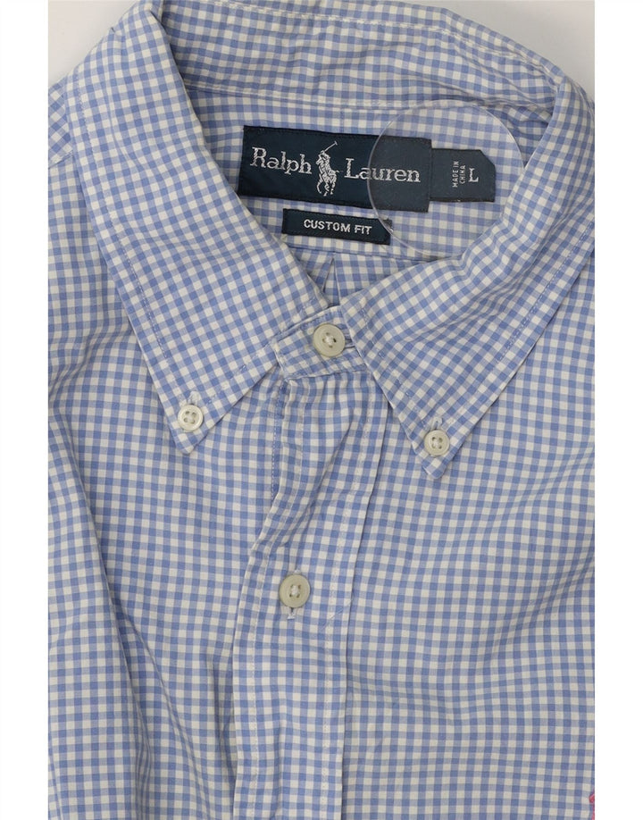 RALPH LAUREN Mens Custom Fit Shirt Large Blue Gingham Cotton Vintage Ralph Lauren and Second-Hand Ralph Lauren from Messina Hembry 