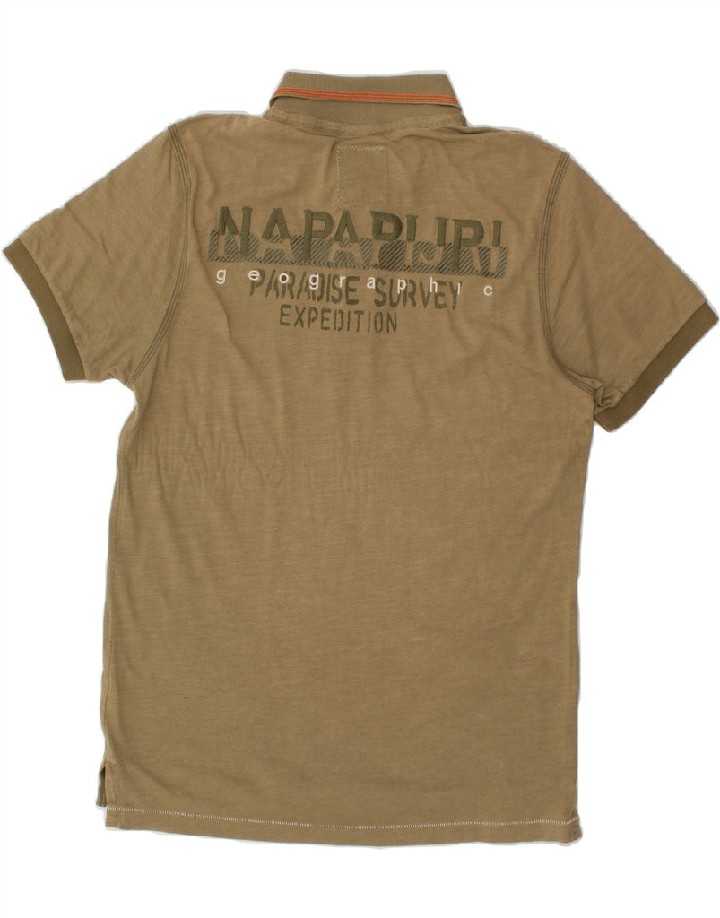 NAPAPIJRI Mens Graphic Polo Shirt Medium Beige Cotton Vintage Napapijri and Second-Hand Napapijri from Messina Hembry 
