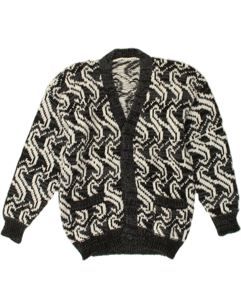 VINTAGE Mens Abstract Pattern Cardigan Sweater Medium Grey | Vintage Vintage | Thrift | Second-Hand Vintage | Used Clothing | Messina Hembry 