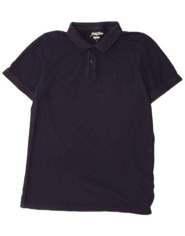 Jack & Jones Mens Slim Fit Polo Shirt Large Navy Blue Cotton