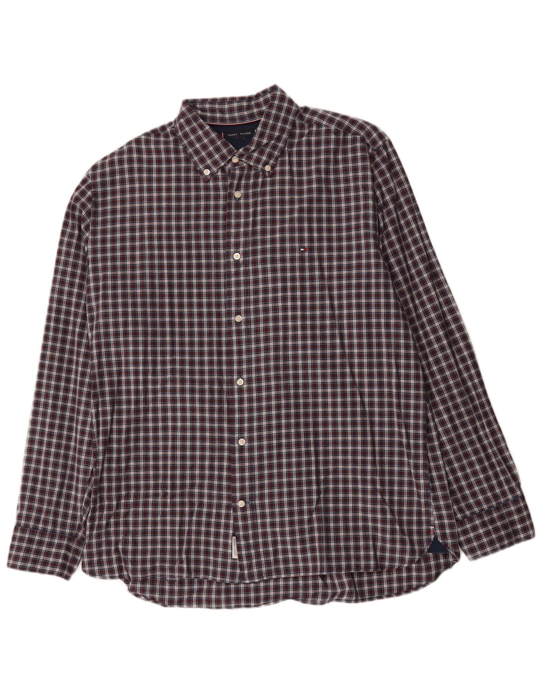 Tommy Hilfiger Mens Regular Fit Shirt XL Navy Blue Check Cotton