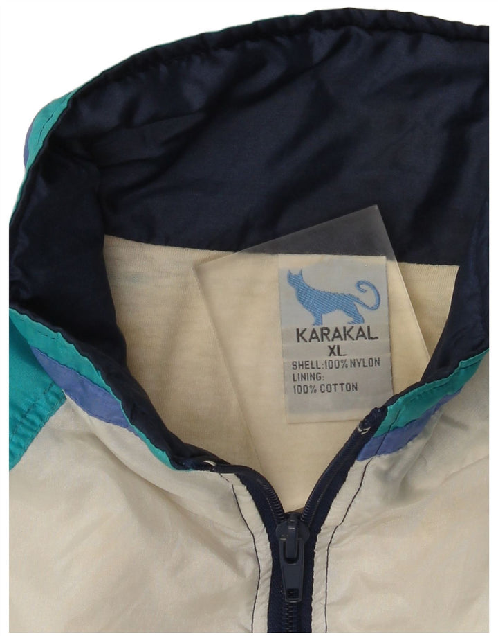 Vintage Mens Tracksuit Top Jacket XL Navy Blue Colourblock Nylon