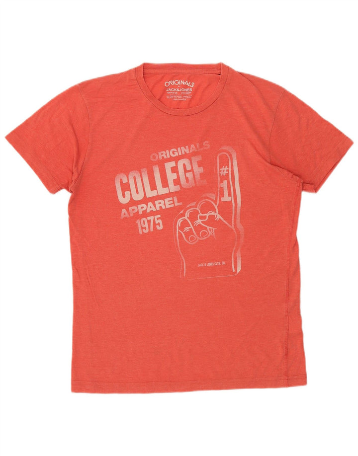 JACK & JONES Mens Graphic T-Shirt Top Large Red Cotton