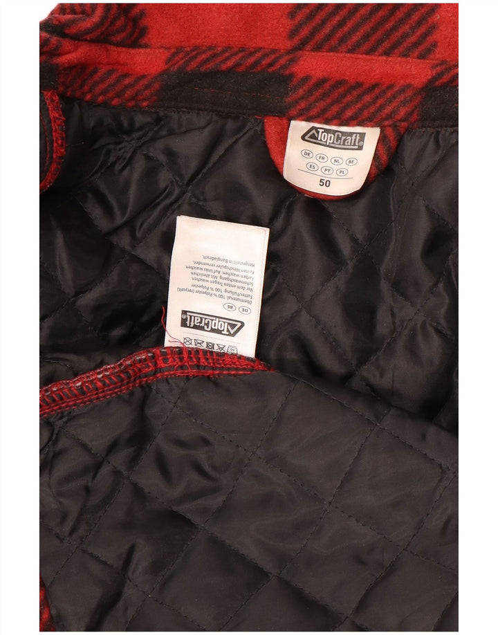 Vintage Mens Fleece Bomber Jacket EU 50 Large Red Plaid Polyester