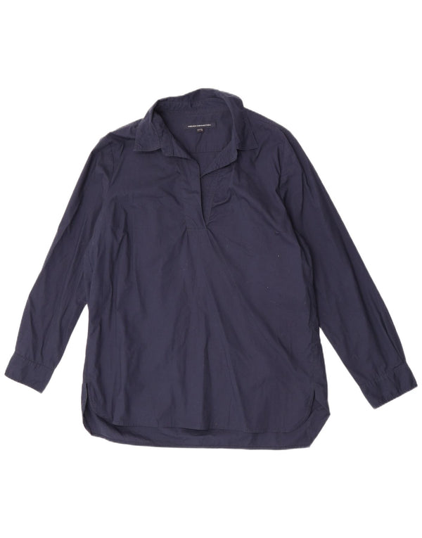 French Connection Womens Pullover Shirt UK 14 Large Navy Blue Cotton