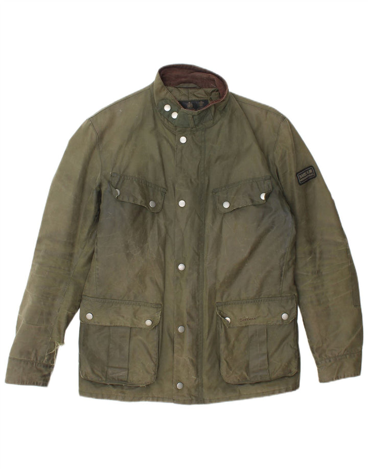 Barbour Mens Waxed Cotton Jacket UK 36 Small Green Cotton